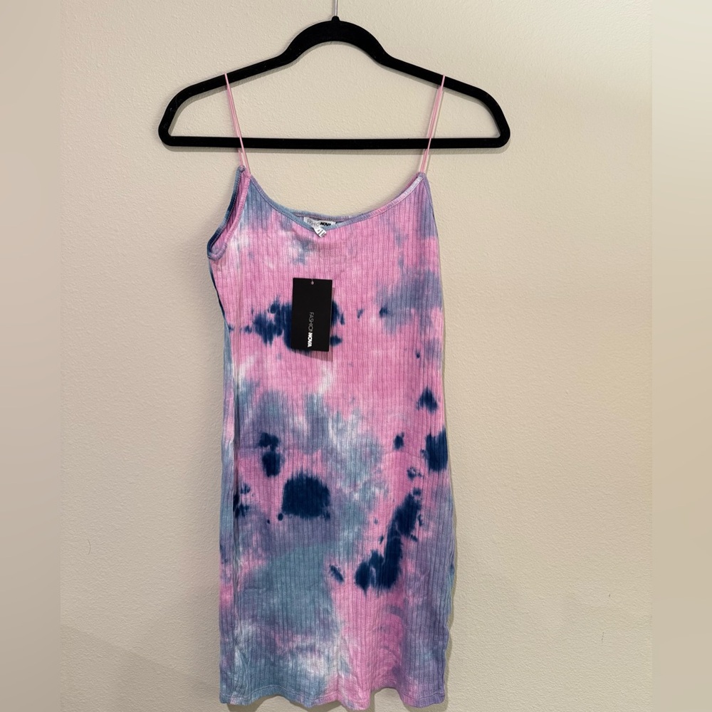 Fashion Nova Pink and Blue Tie-Dye Mini Dress